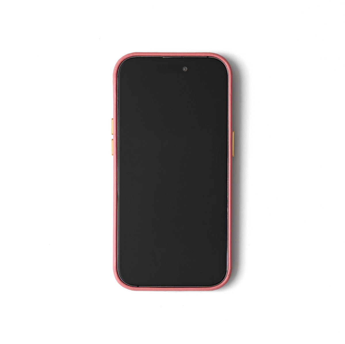 Coque iPhone | Pink (Full Wrapped) au design épuré, avec écran noir et finition en cuir rose.