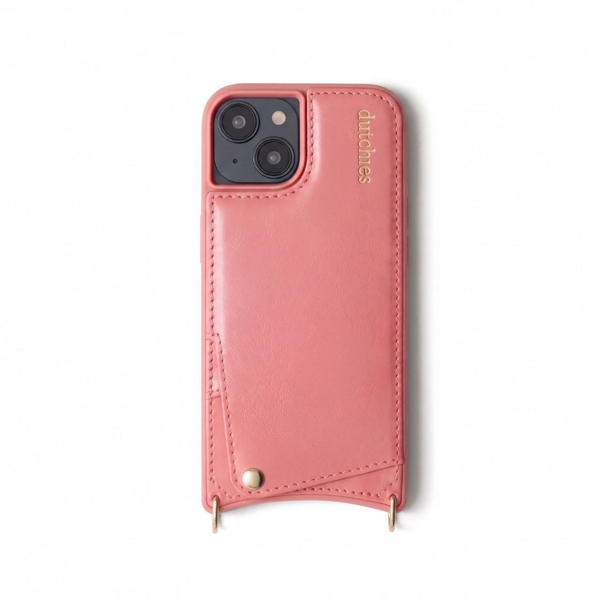 iPhone Case | Pink featuring genuine leather, cardholder, and secure snap button closure.