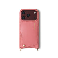 iPhone Case | Pink handcrafted genuine leather with cardholder and shock-absorbing TPU for extra protection.