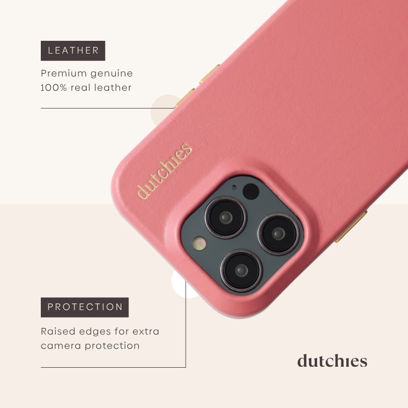 Coque iPhone | Pink (Full Wrapped) avec cuir premium et bords surélevés pour protéger l’appareil photo.