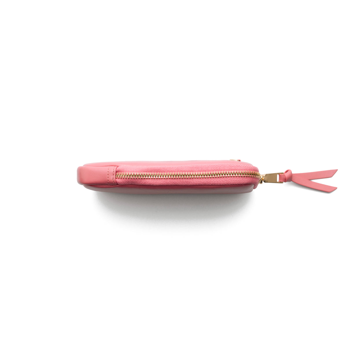 Phone Bag Rose | Pink side view showing the zipper and quality leather craftsmanship.