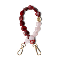 Phone Charm | Beaded | Valentina, beaded phone charm with hearts in red and pink colors.