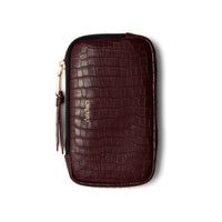 Phone Bag Rose | Burgundy - Stylish handmade leather phone pouch in burgundy with a textured finish.