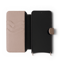 Samsung Wallet Case | Beige, full leather MagSafe compatible case with card slots and snap closure.