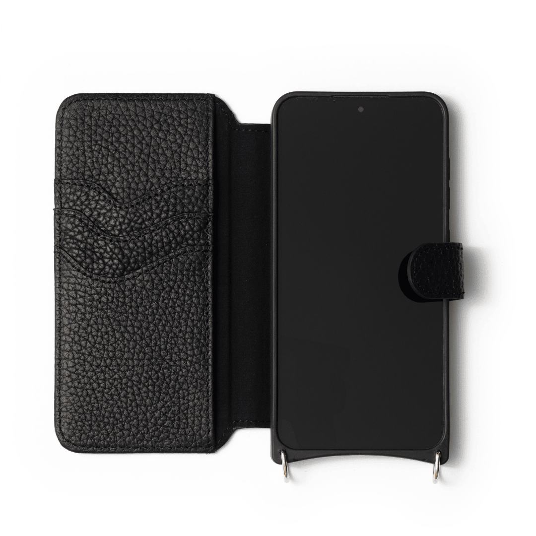 Samsung Etui | Schwarz mit hochwertigem Leder, sicherem Druckverschluss und weichem Mikrofasfutter für ultimativen Handy-Schutz.