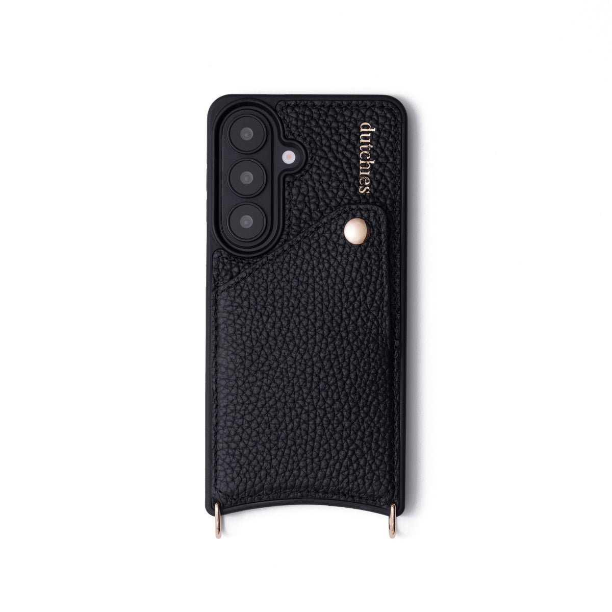 Samsung-Hülle | Black mit Kartenfach, handgefertigtem Leder und stilvollen Metalldetails für das S26-Modell.