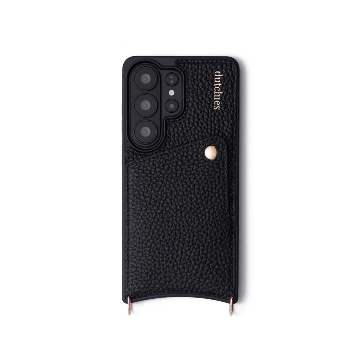 Samsung Case | Black with cardholder, handcrafted leather, for S26 ULTRA, featuring metal finishes and TPU protection.