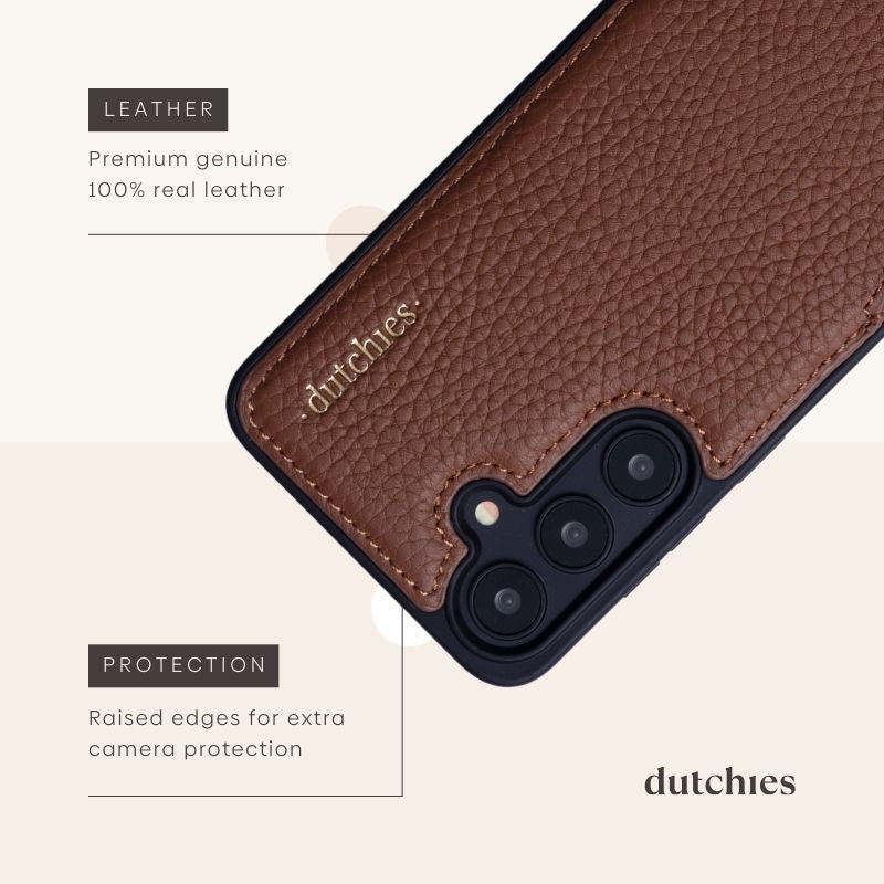 Samsung-Hülle | Brown mit hochwertigem echtem Leder und erhöhten Kanten zum Schutz der Kamera