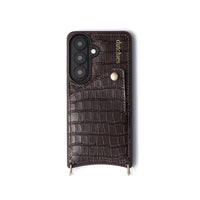 Samsung Case | Chocolate Brown made from genuine leather with cardholder and snap button closure.