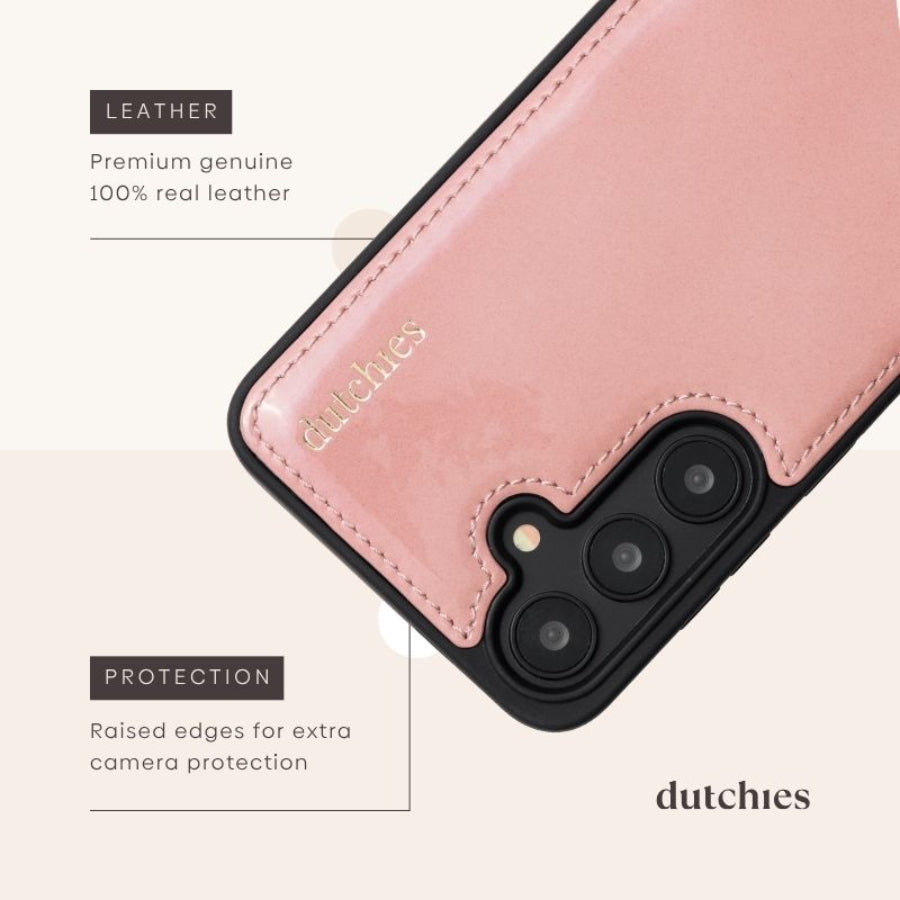 Samsung-Hülle | Gloss Pink aus hochwertigem Leder und mit erhöhten Kanten zum Schutz der Kamera.