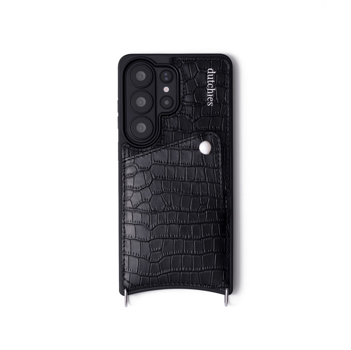 Samsung-Hülle | Noir | Silver - elegante schwarze Lederhülle mit Kartenfach für S26 ULTRA mit hochwertigen Metall-Finishes.