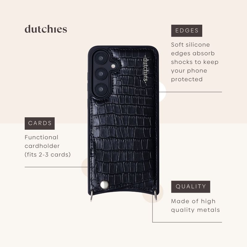Samsung Case | Noir | Silver showcasing soft silicone edges, functional cardholder, and high-quality materials.