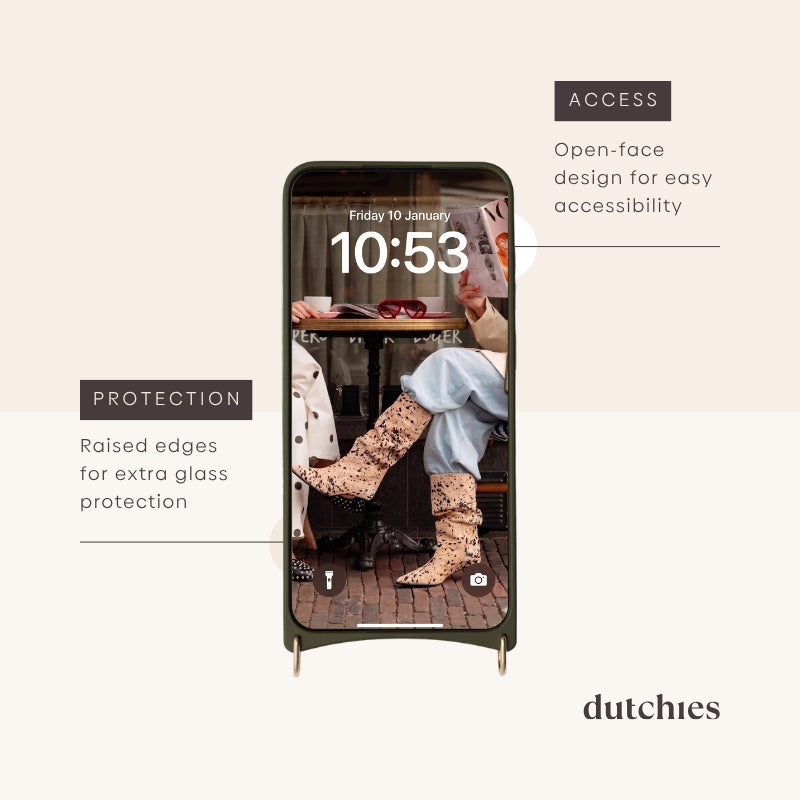Samsung Case | Olive Green showcasing its raised edges for extra protection and cardholder feature.