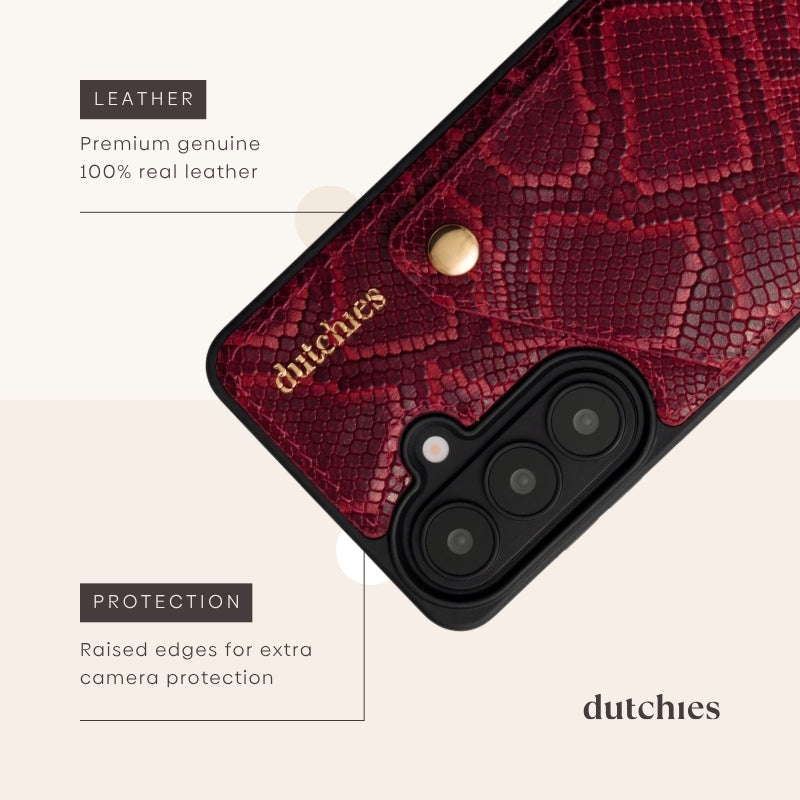 Samsung Case | Snake Red showing premium leather and raised edges for protection.