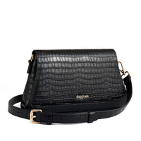 Sophie Crossbody Bag | Noir Gold, elegant svart läderdesign, perfekt mobilväska för stilfulla utflykter.