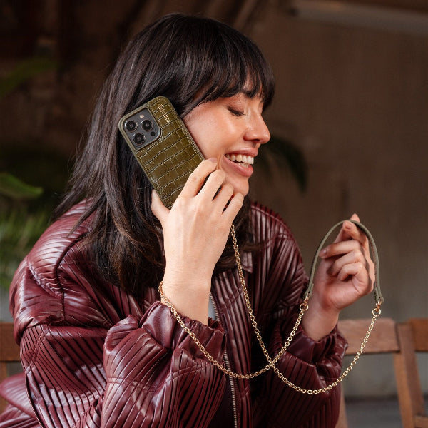 Spanish Chain Set | iPhone | Olive Green - Effortlessly stylish with a phone chain and case in olive green.