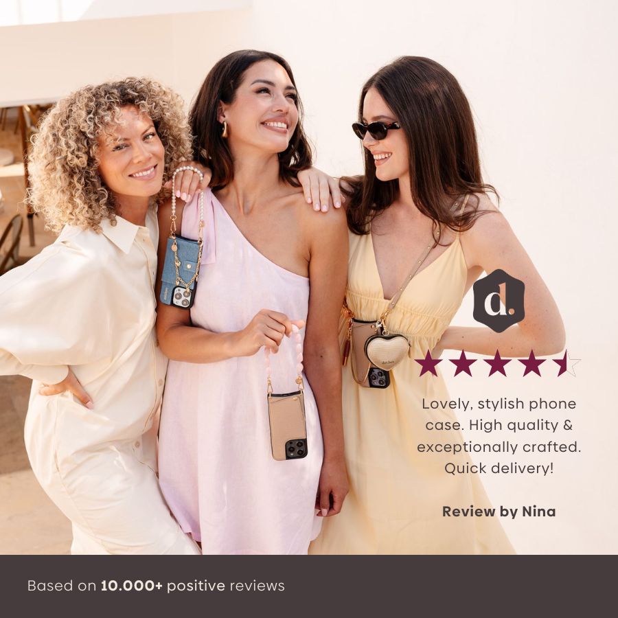 iPhone Case | Beige showcased by women, highlighting stylish design and functionality with cardholder.
