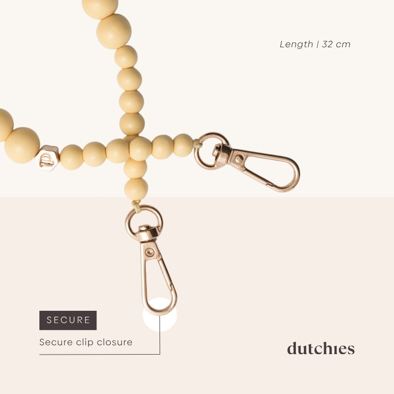 Phone Charm | Beaded | Fanny - yellow beaded phone charm strap with secure clip closure, perfect for adding style.